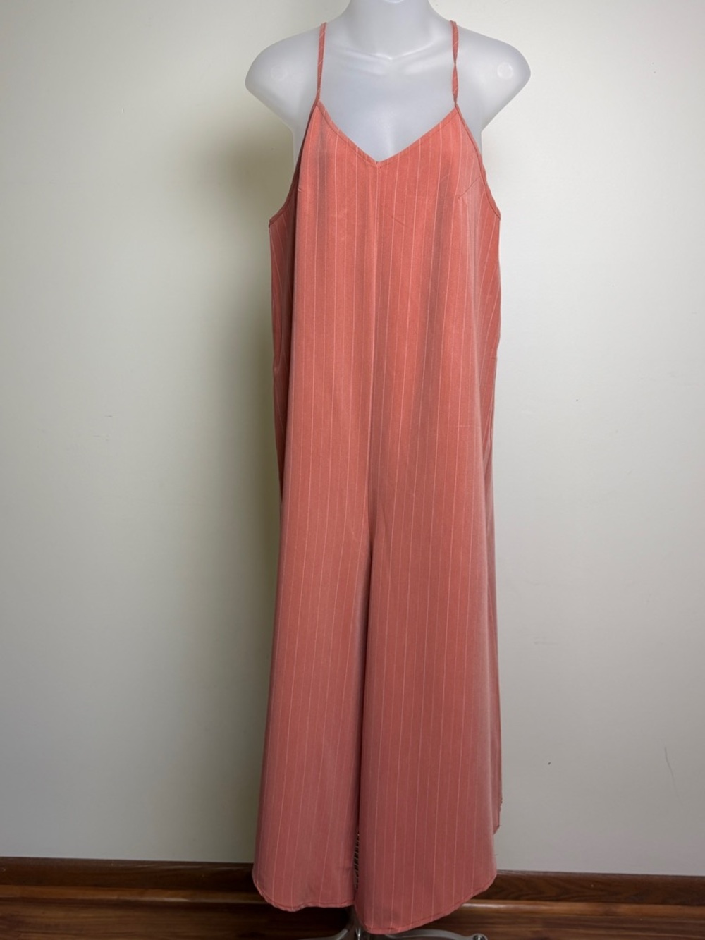 Mystree Coral Pinstripe Wide-Leg Jumpsuit Boho style